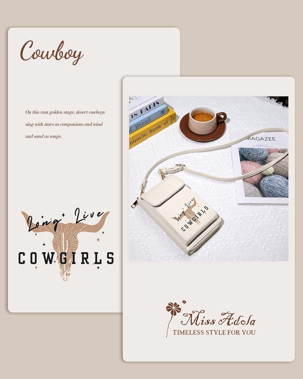 image:imageMiss Adola Cute Small Crossbody Purse Cell Phone Bags for Women Leather Cellphone Wallet Purse with Shoulder StrapCowBoy