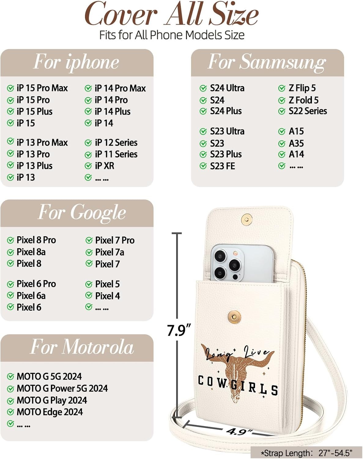 image:imageMiss Adola Cute Small Crossbody Purse Cell Phone Bags for Women Leather Cellphone Wallet Purse with Shoulder StrapCowBoy
