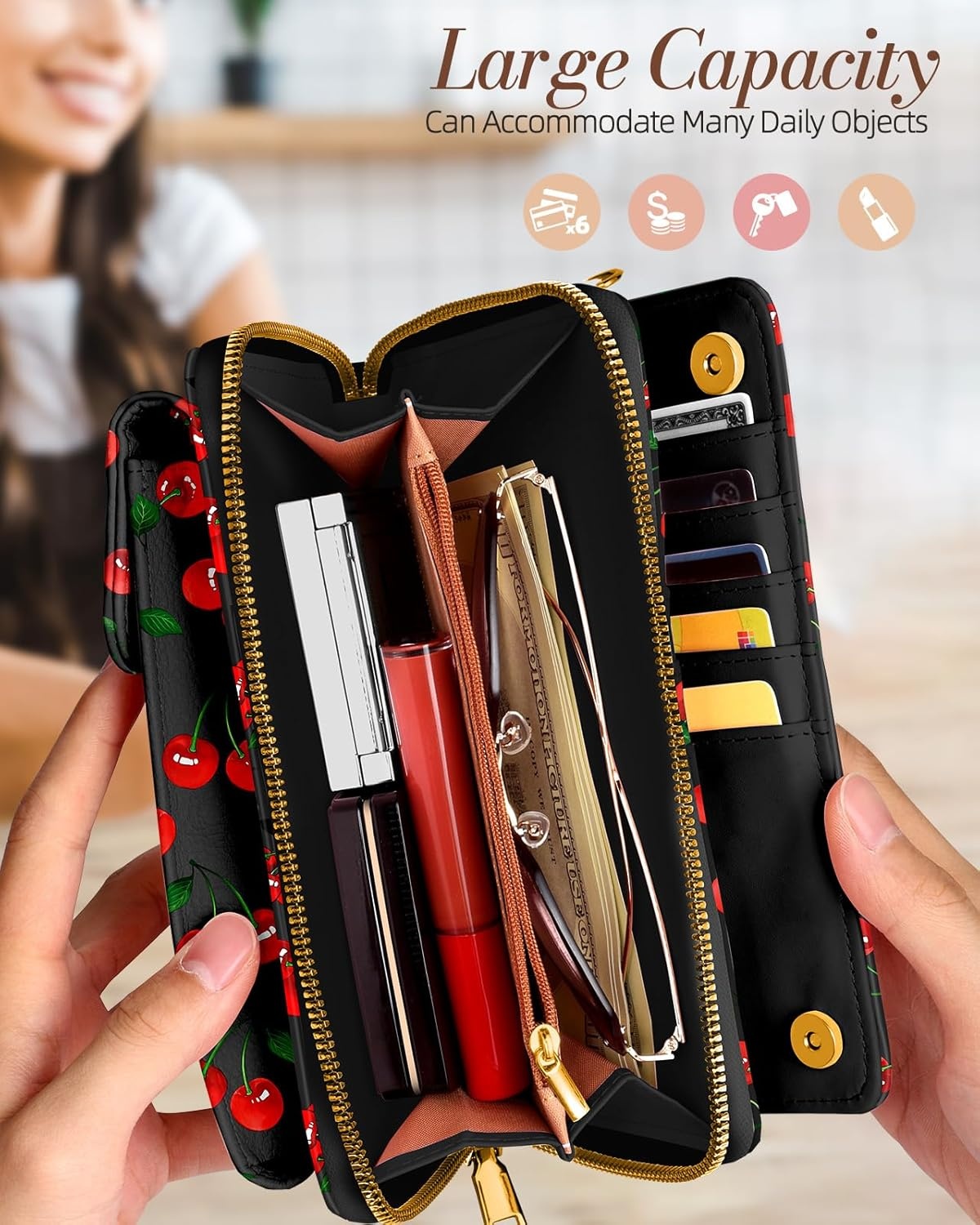 image:imageMiss Adola Cute Small Crossbody Purse Cell Phone Bags for Women Leather Cellphone Wallet Purse with Shoulder StrapCute Cherry