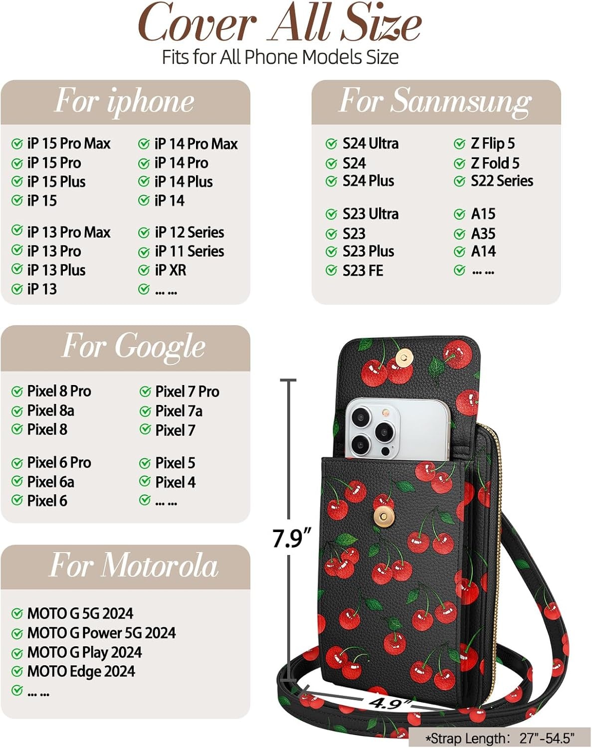 image:imageMiss Adola Cute Small Crossbody Purse Cell Phone Bags for Women Leather Cellphone Wallet Purse with Shoulder StrapCute Cherry