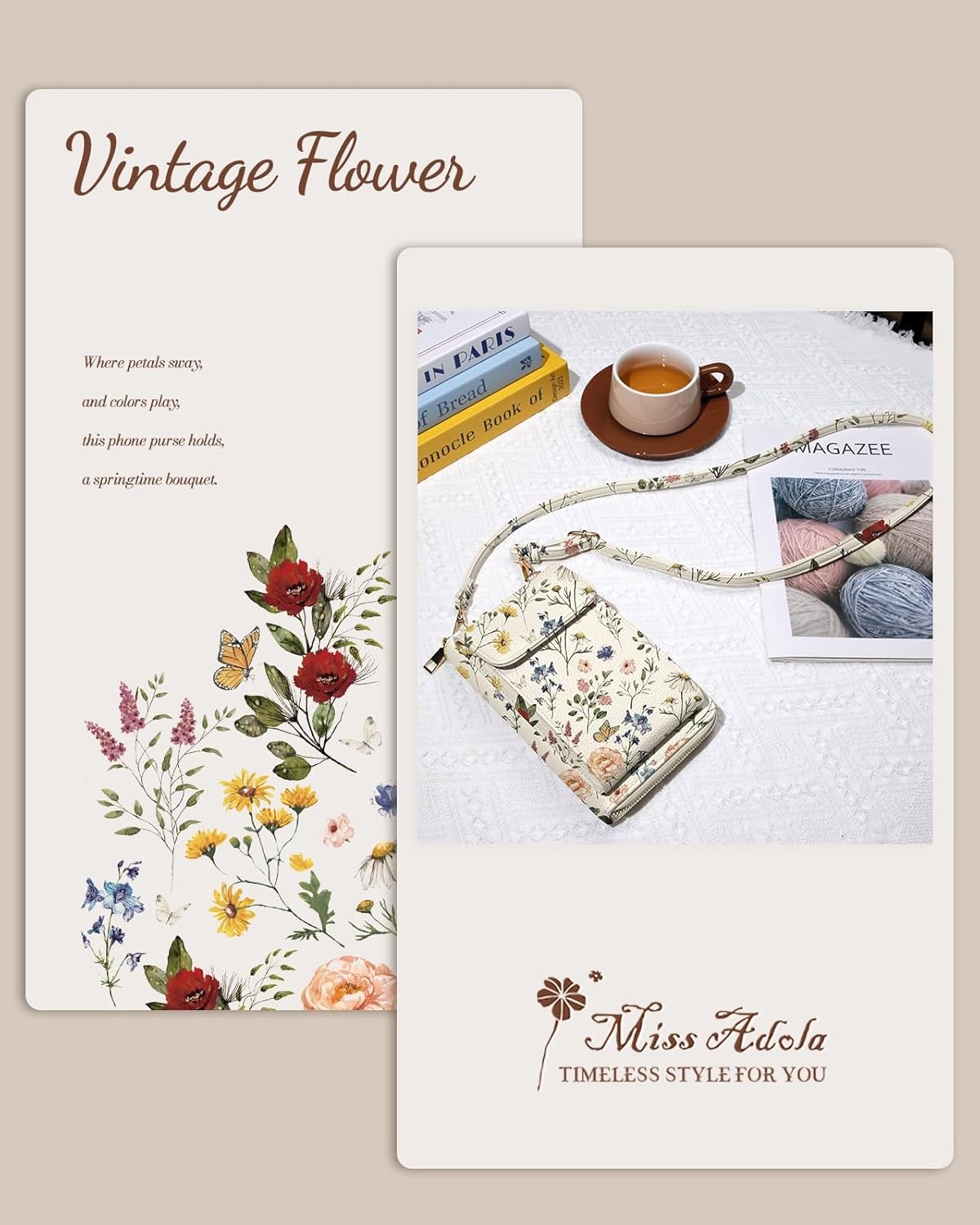 image:imageMiss Adola Cute Small Crossbody Purse Cell Phone Bags for Women Leather Cellphone Wallet Purse with Shoulder StrapFloral Flower