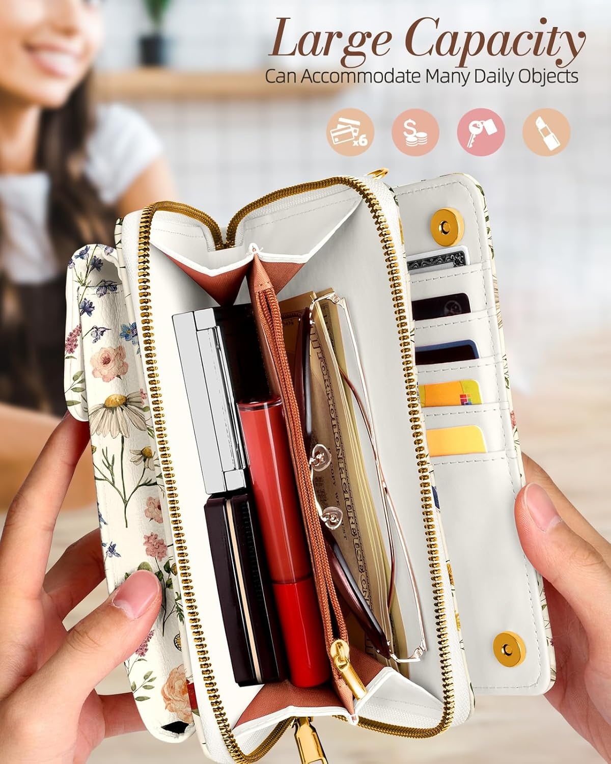 image:imageMiss Adola Cute Small Crossbody Purse Cell Phone Bags for Women Leather Cellphone Wallet Purse with Shoulder StrapFloral Flower