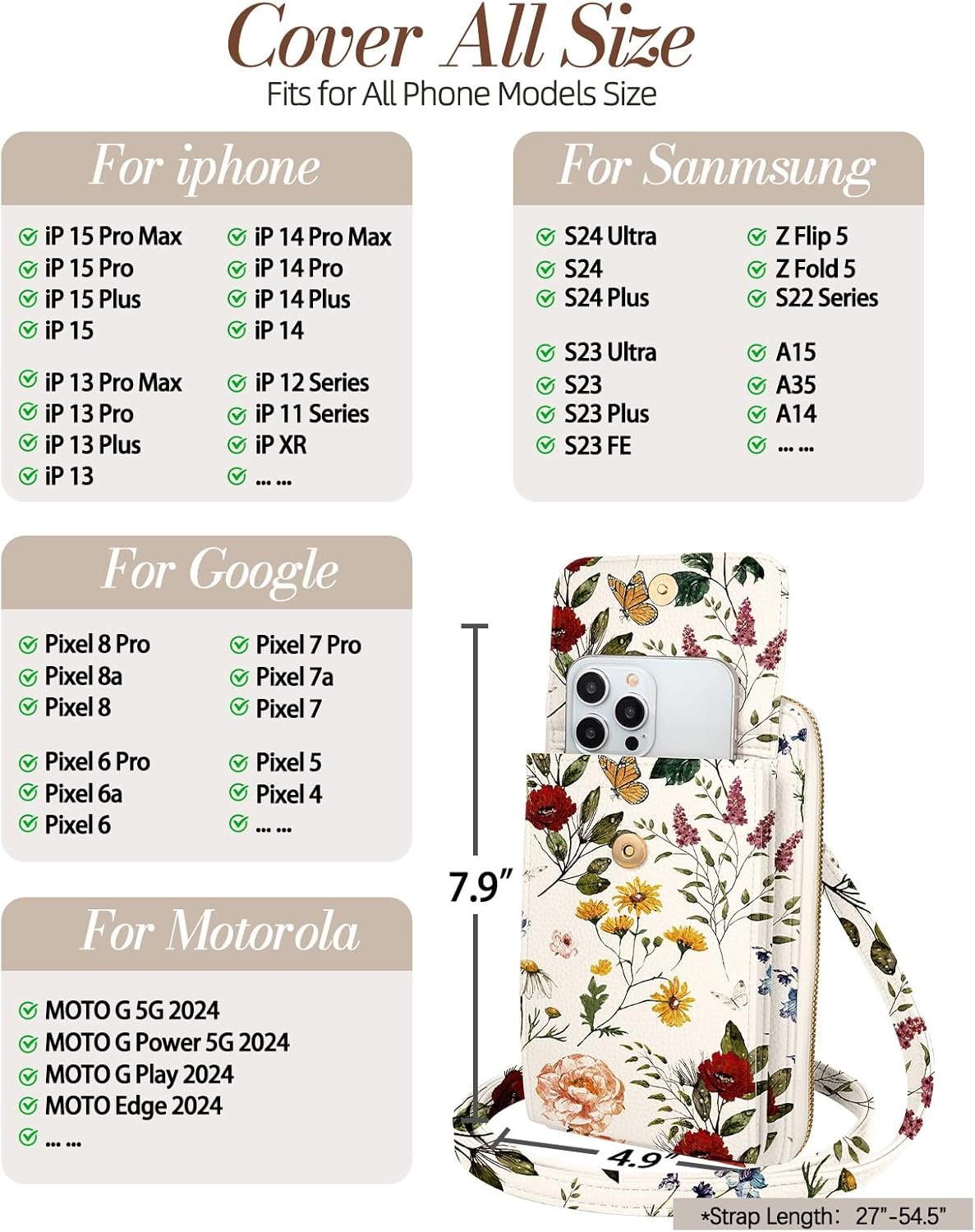 image:imageMiss Adola Cute Small Crossbody Purse Cell Phone Bags for Women Leather Cellphone Wallet Purse with Shoulder StrapFloral Flower
