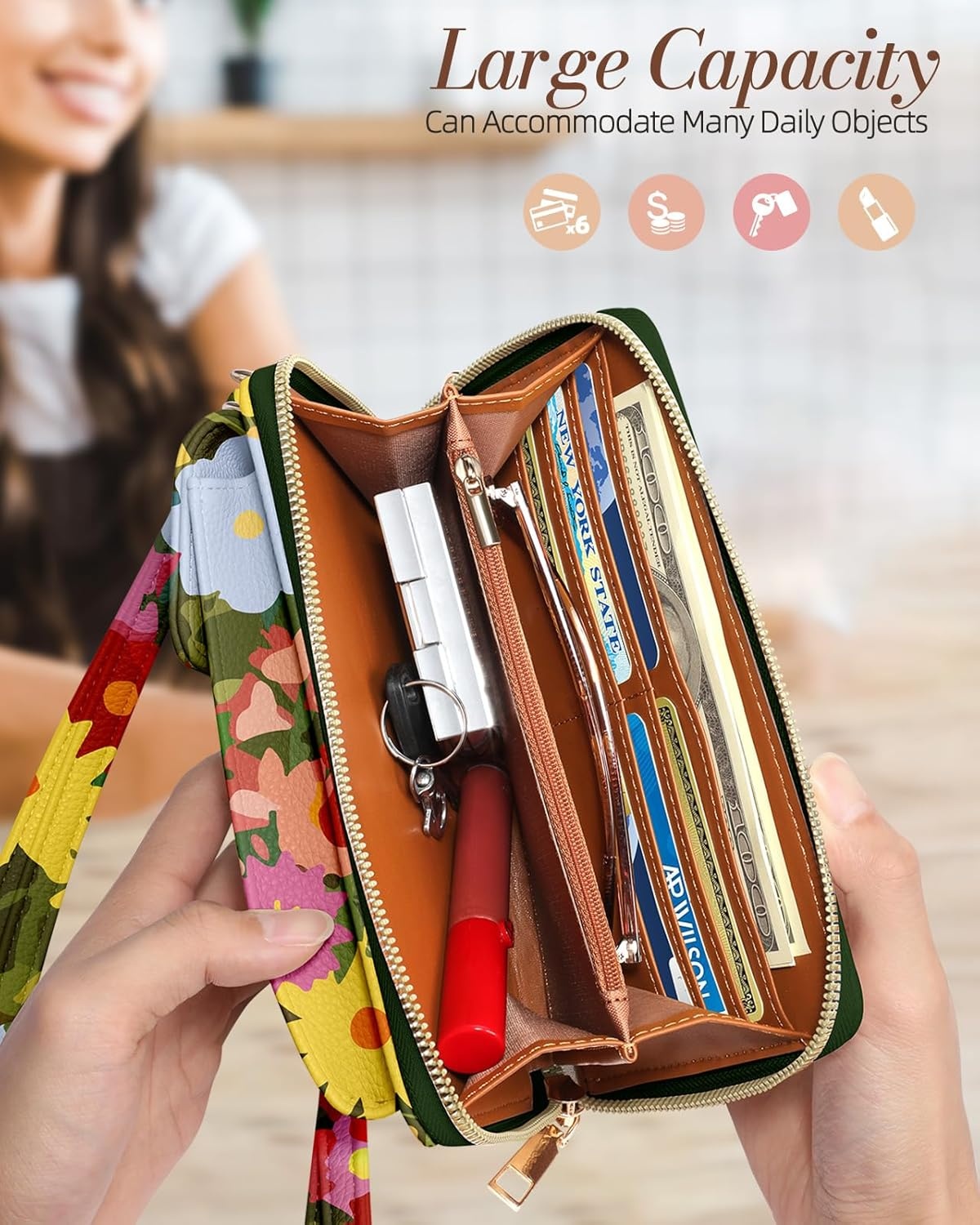 image:imageMiss Adola Cute Small Crossbody Purse Cell Phone Bags for Women Leather Cellphone Wallet Purse with Shoulder StrapFlower Cat