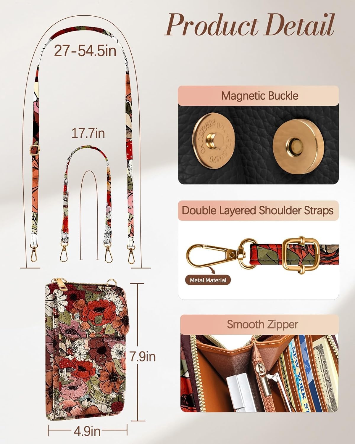 image:imageMiss Adola Cute Small Crossbody Purse Cell Phone Bags for Women Leather Cellphone Wallet Purse with Shoulder StrapFlower Mogu