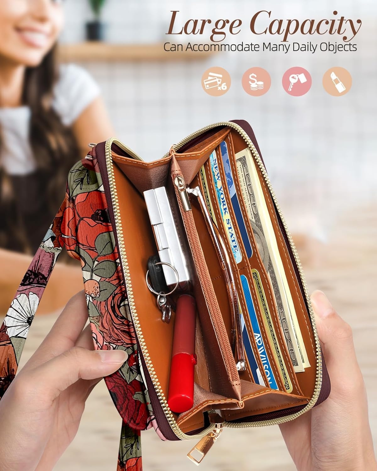 image:imageMiss Adola Cute Small Crossbody Purse Cell Phone Bags for Women Leather Cellphone Wallet Purse with Shoulder StrapFlower Mogu