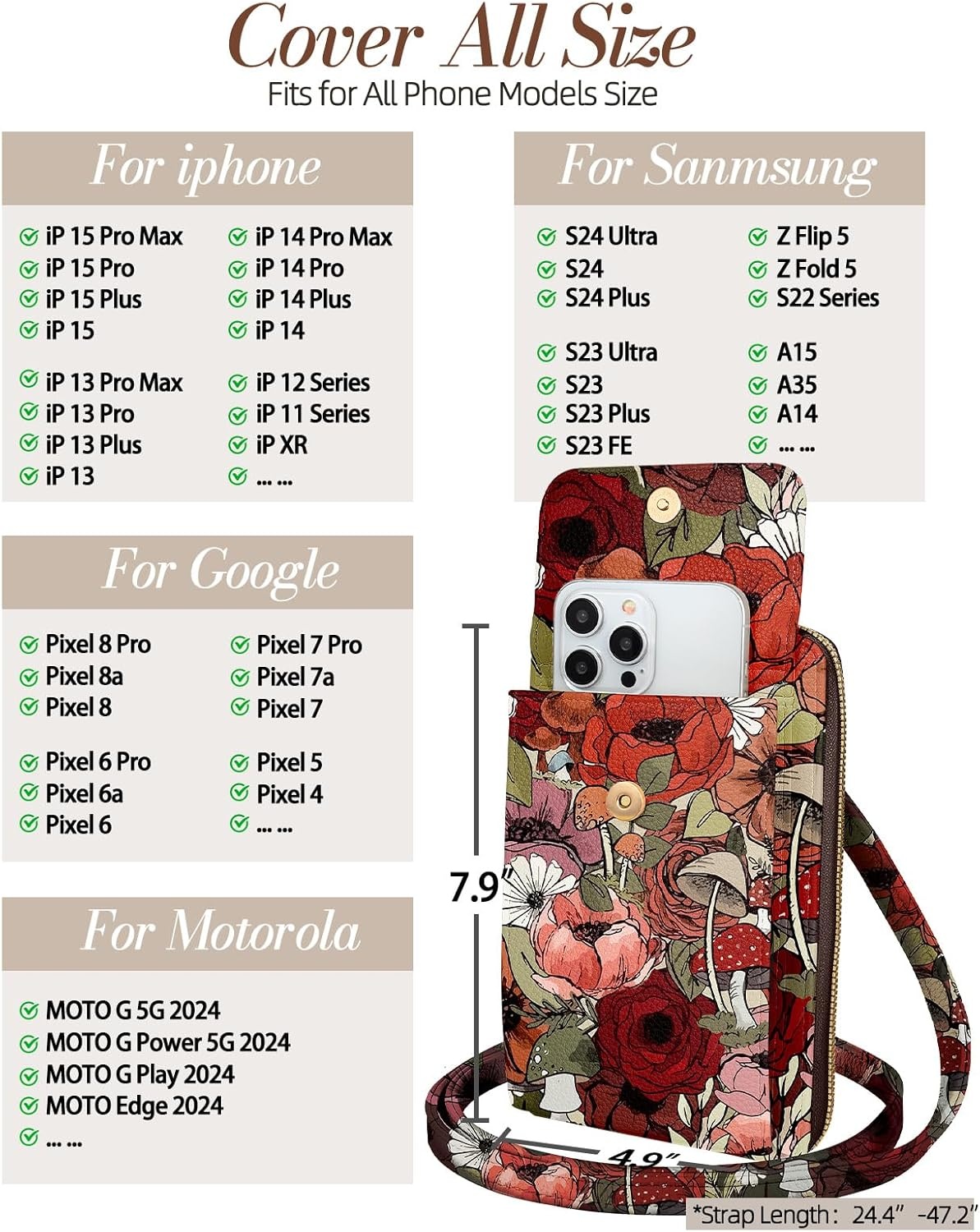 image:imageMiss Adola Cute Small Crossbody Purse Cell Phone Bags for Women Leather Cellphone Wallet Purse with Shoulder StrapFlower Mogu