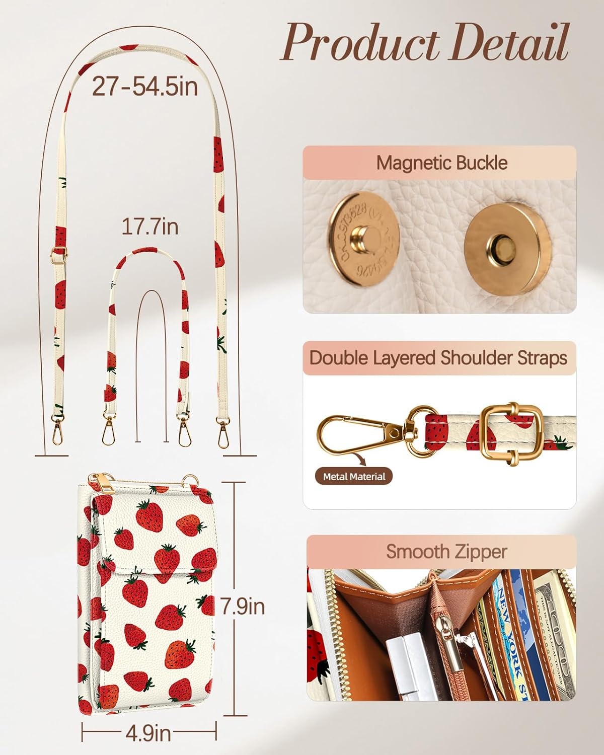 image:imageMiss Adola Cute Small Crossbody Purse Cell Phone Bags for Women Leather Cellphone Wallet Purse with Shoulder StrapFruits