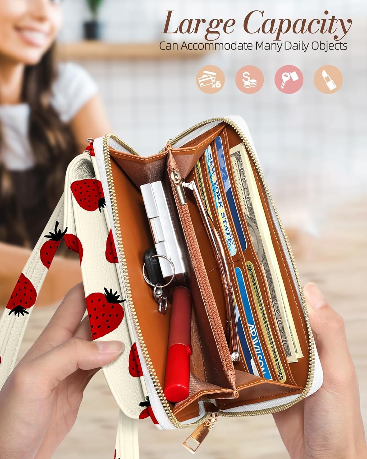 image:imageMiss Adola Cute Small Crossbody Purse Cell Phone Bags for Women Leather Cellphone Wallet Purse with Shoulder StrapFruits