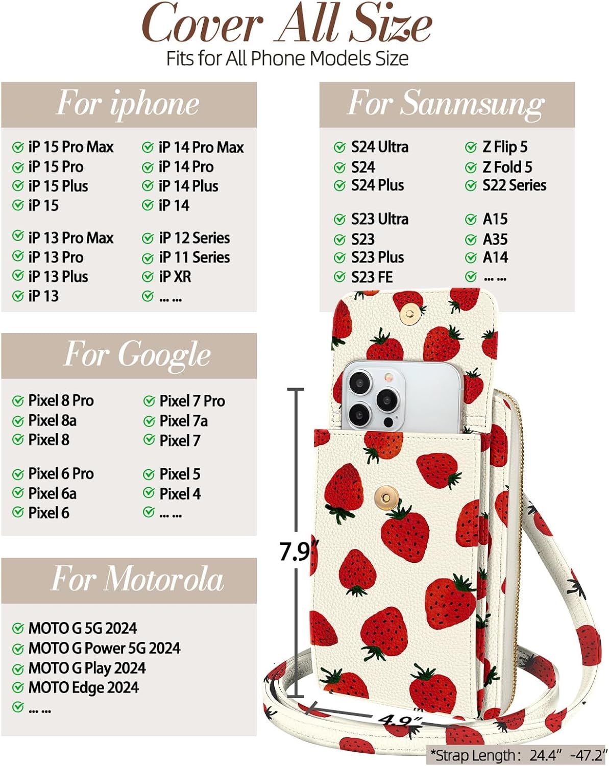 image:imageMiss Adola Cute Small Crossbody Purse Cell Phone Bags for Women Leather Cellphone Wallet Purse with Shoulder StrapFruits