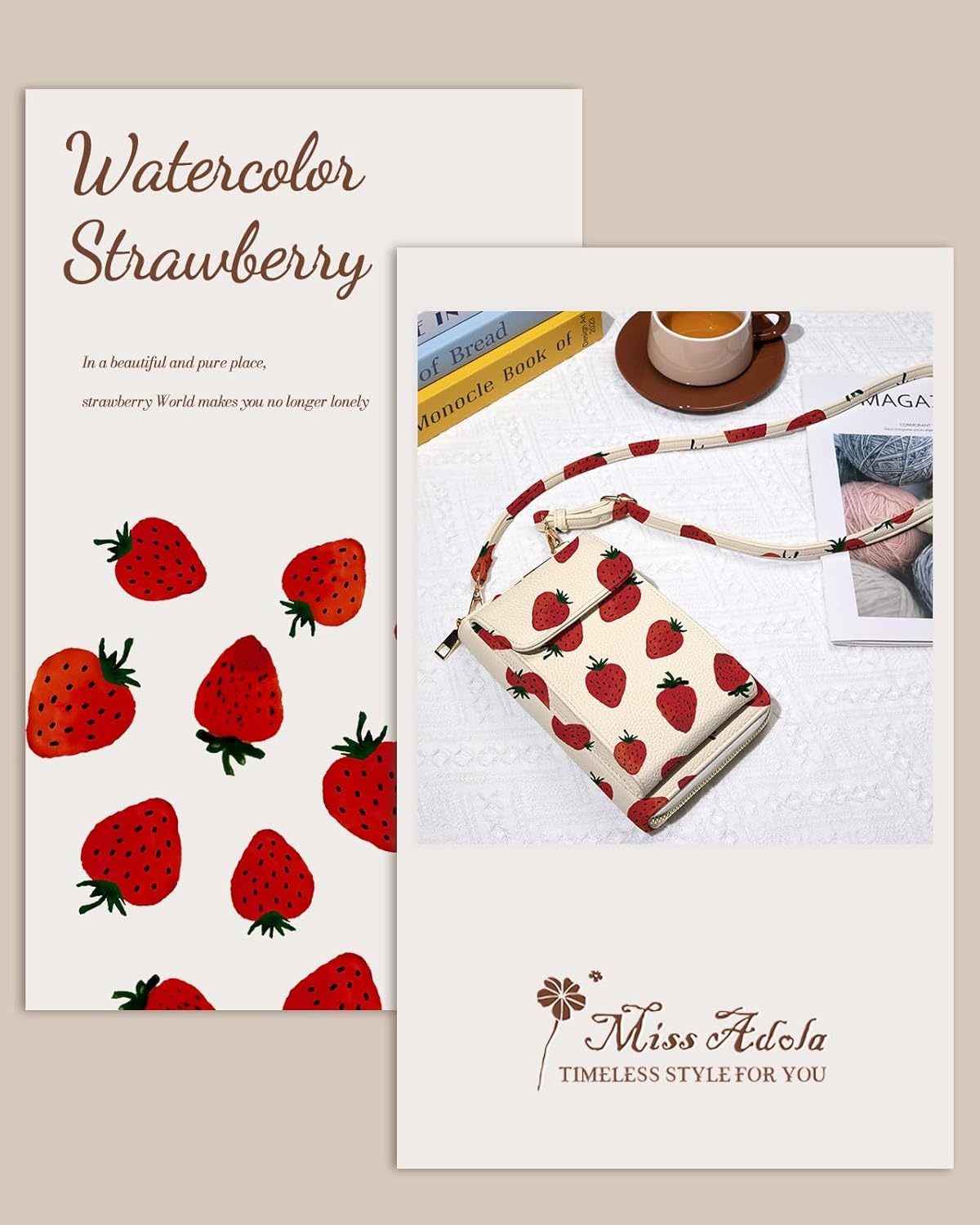 image:imageMiss Adola Cute Small Crossbody Purse Cell Phone Bags for Women Leather Cellphone Wallet Purse with Shoulder StrapFruits