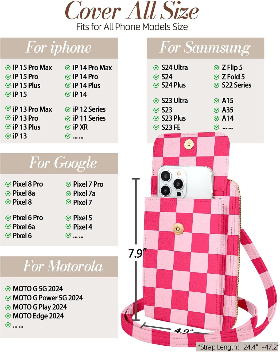 image:imageMiss Adola Cute Small Crossbody Purse Cell Phone Bags for Women Leather Cellphone Wallet Purse with Shoulder StrapGrid