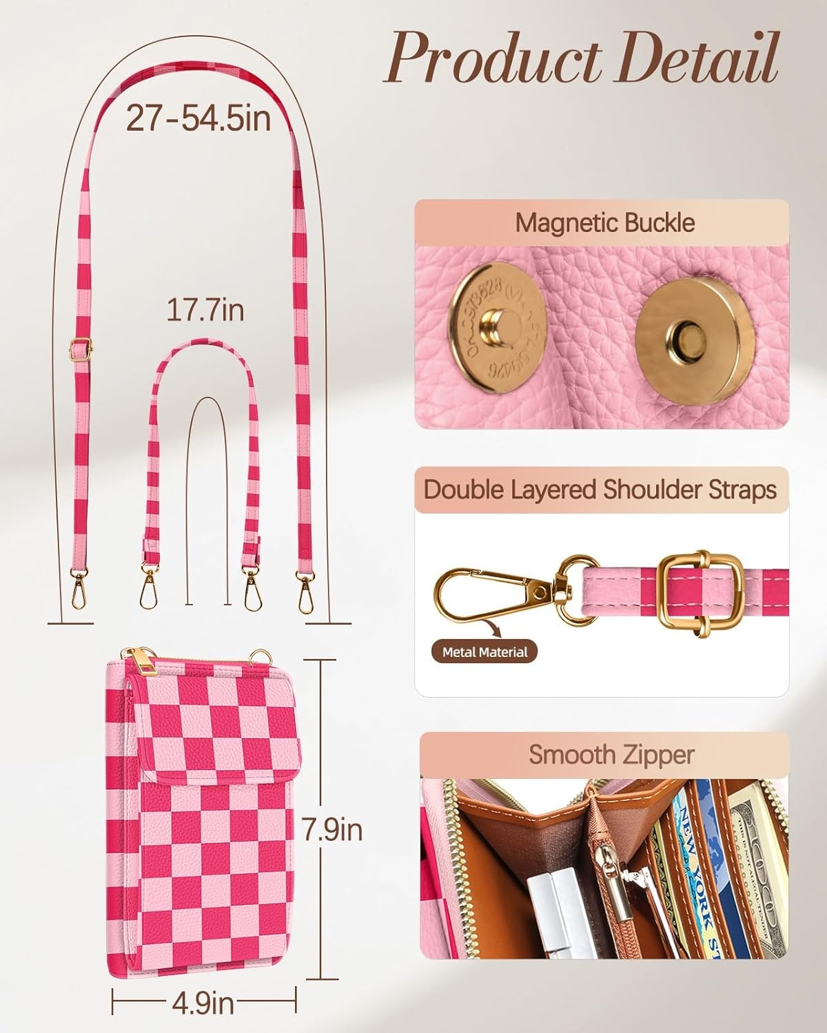 image:imageMiss Adola Cute Small Crossbody Purse Cell Phone Bags for Women Leather Cellphone Wallet Purse with Shoulder StrapGrid