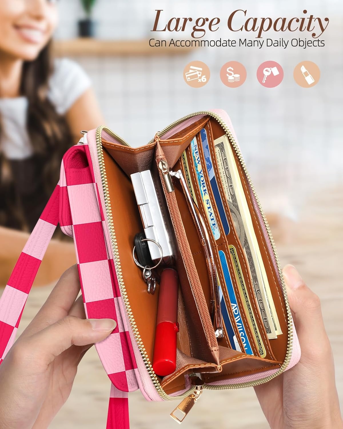 image:imageMiss Adola Cute Small Crossbody Purse Cell Phone Bags for Women Leather Cellphone Wallet Purse with Shoulder StrapGrid
