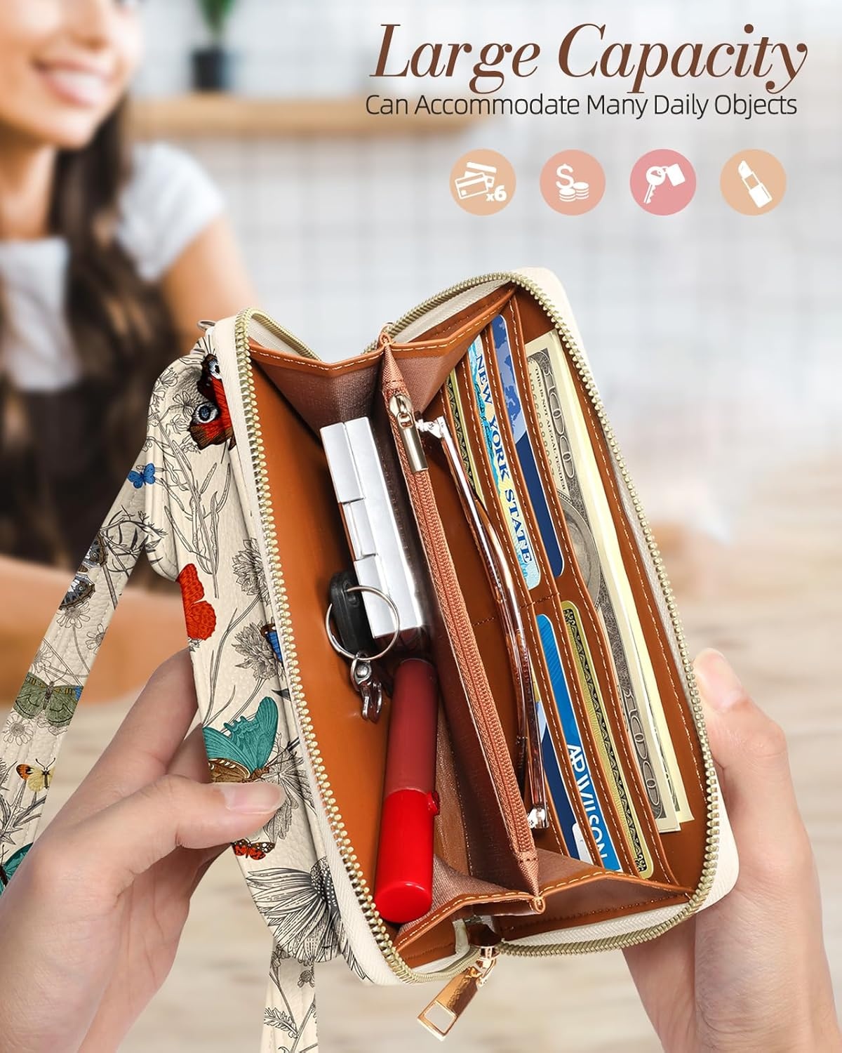image:imageMiss Adola Cute Small Crossbody Purse Cell Phone Bags for Women Leather Cellphone Wallet Purse with Shoulder StrapLine Butterfly