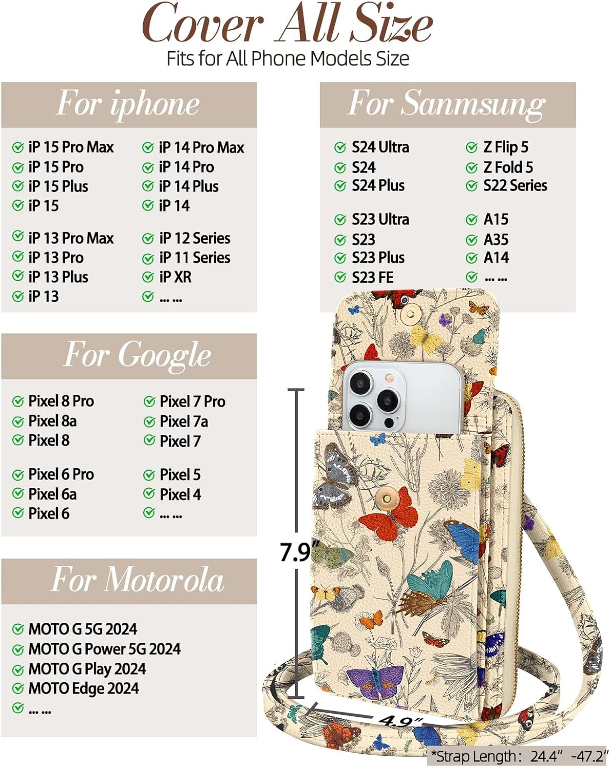 image:imageMiss Adola Cute Small Crossbody Purse Cell Phone Bags for Women Leather Cellphone Wallet Purse with Shoulder StrapLine Butterfly