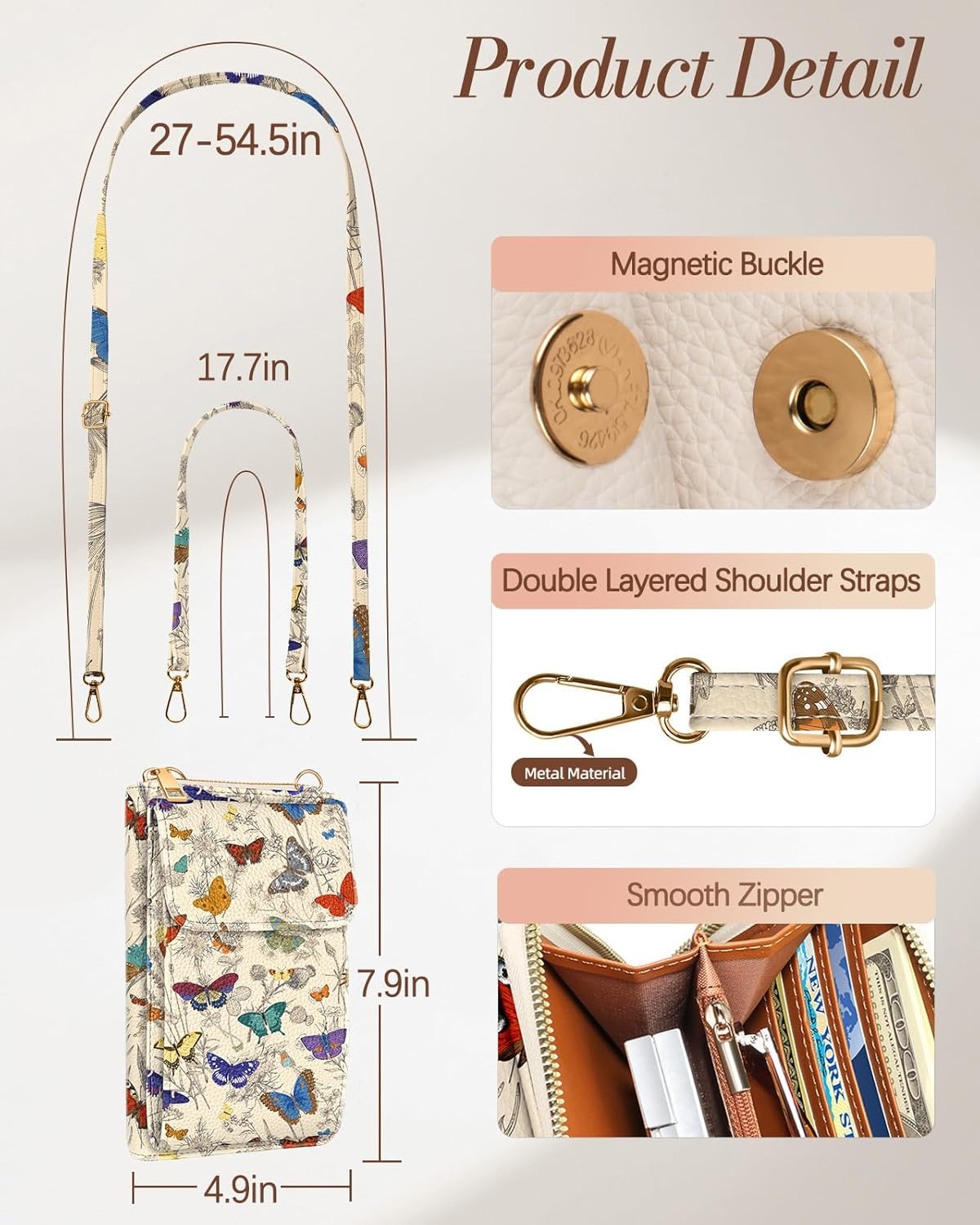 image:imageMiss Adola Cute Small Crossbody Purse Cell Phone Bags for Women Leather Cellphone Wallet Purse with Shoulder StrapLine Butterfly
