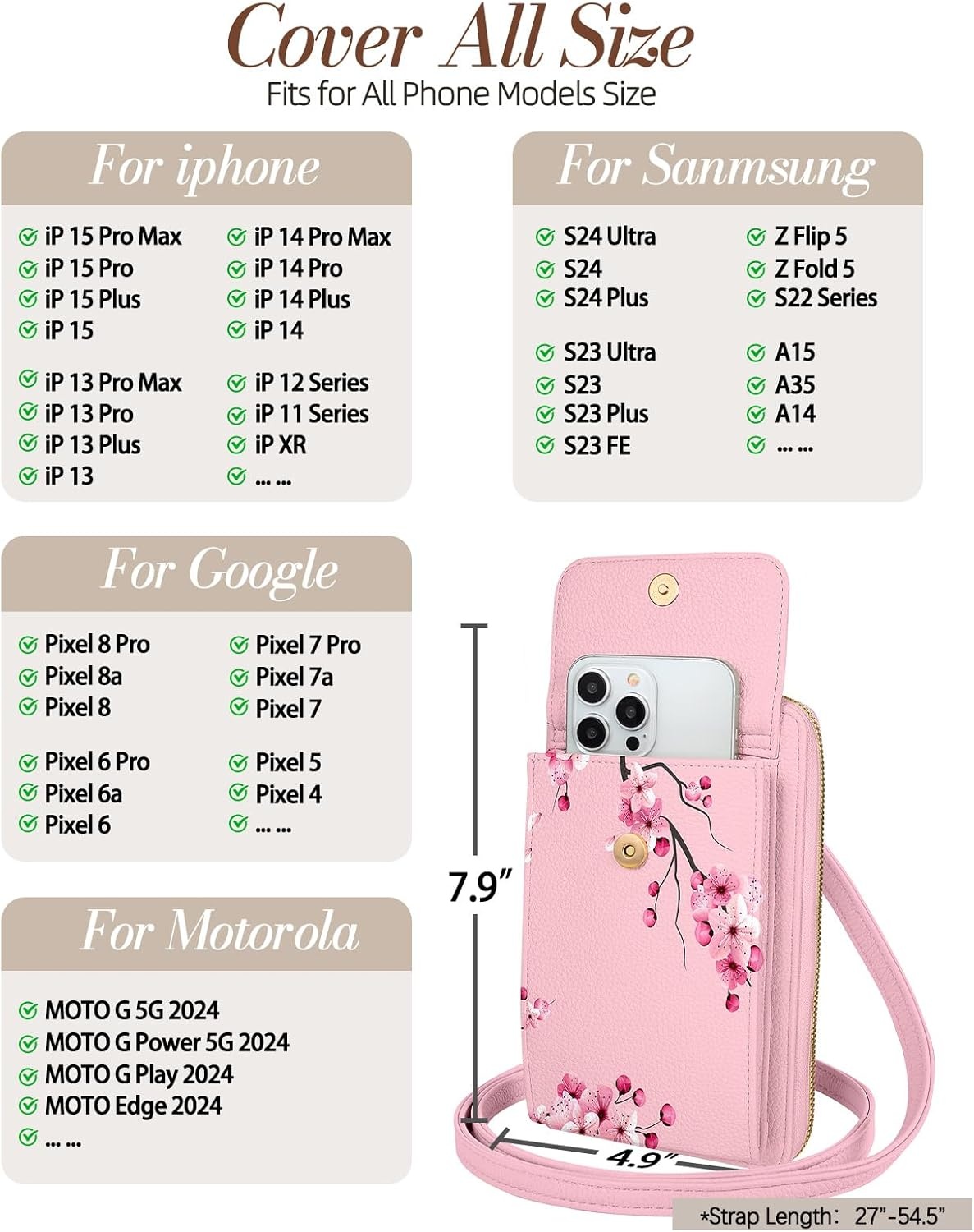 image:imageMiss Adola Cute Small Crossbody Purse Cell Phone Bags for Women Leather Cellphone Wallet Purse with Shoulder StrapPeach Blossom