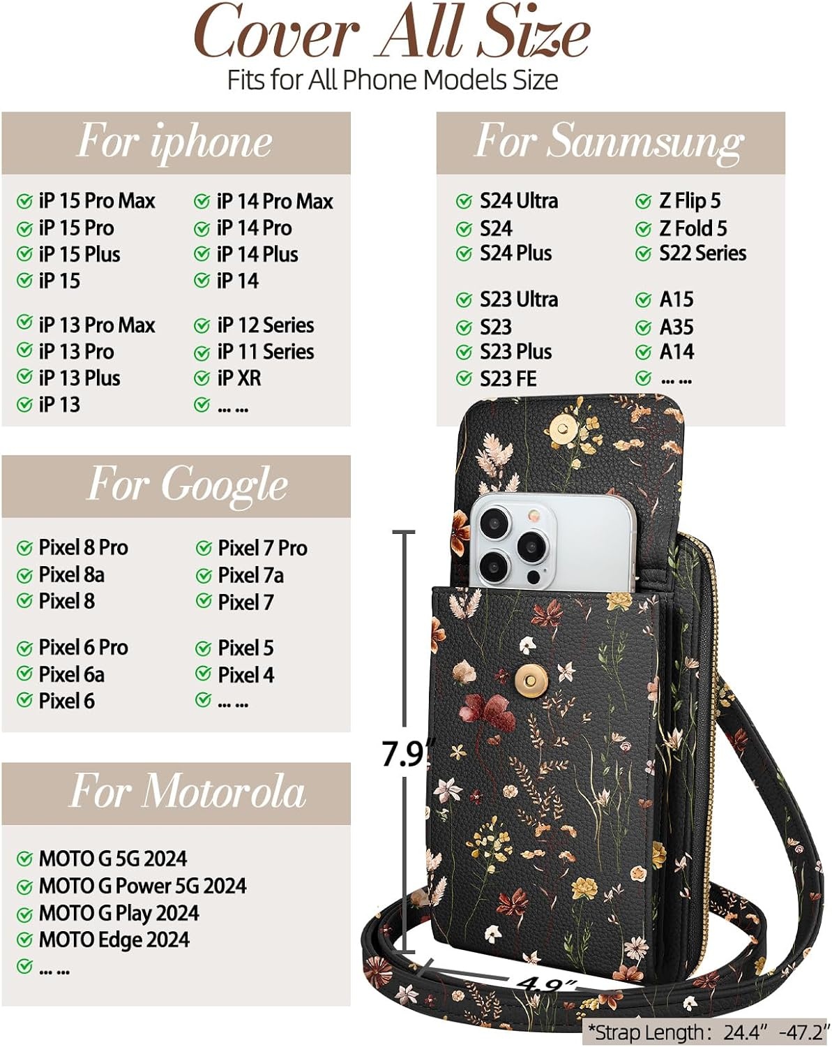 image:imageMiss Adola Cute Small Crossbody Purse Cell Phone Bags for Women Leather Cellphone Wallet Purse with Shoulder StrapRetro Flower