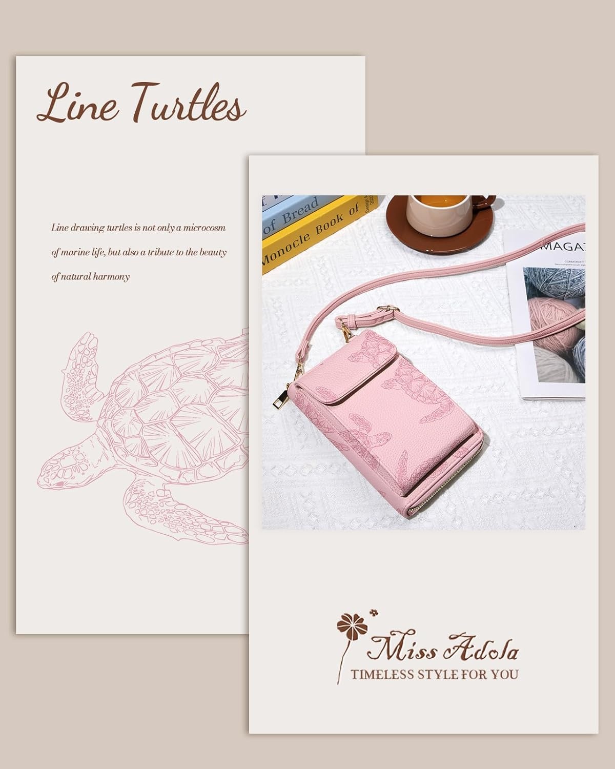 image:imageMiss Adola Cute Small Crossbody Purse Cell Phone Bags for Women Leather Cellphone Wallet Purse with Shoulder StrapSea Turtle