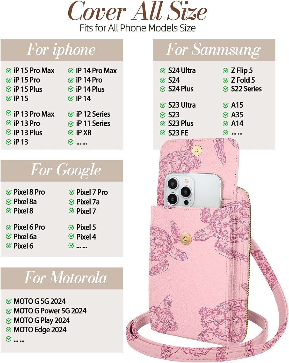 image:imageMiss Adola Cute Small Crossbody Purse Cell Phone Bags for Women Leather Cellphone Wallet Purse with Shoulder StrapSea Turtle