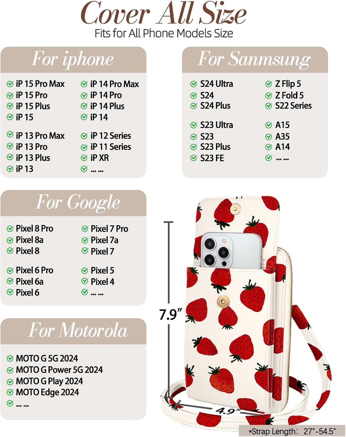 image:imageMiss Adola Cute Small Crossbody Purse Cell Phone Bags for Women Leather Cellphone Wallet Purse with Shoulder StrapStrawberry