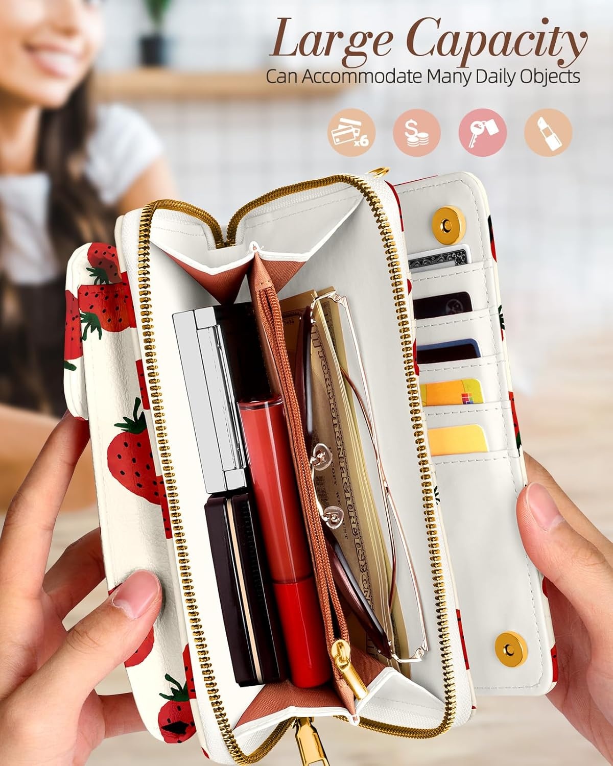 image:imageMiss Adola Cute Small Crossbody Purse Cell Phone Bags for Women Leather Cellphone Wallet Purse with Shoulder StrapStrawberry