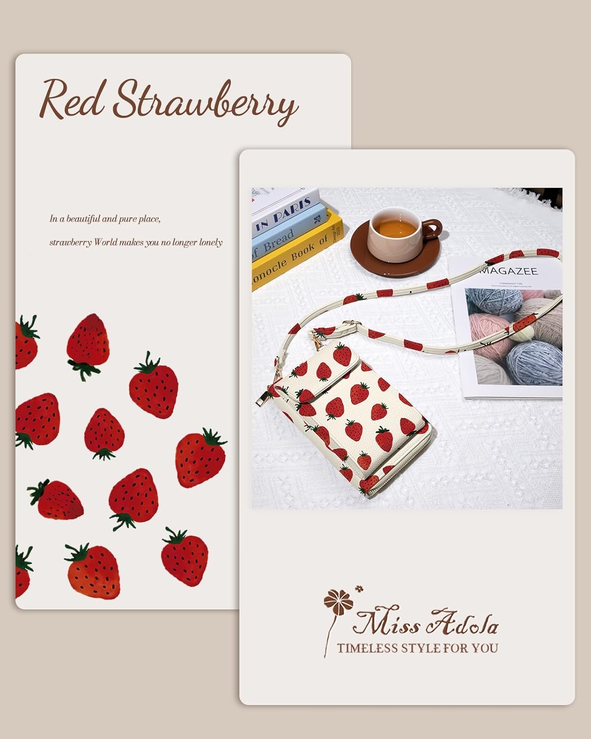 image:imageMiss Adola Cute Small Crossbody Purse Cell Phone Bags for Women Leather Cellphone Wallet Purse with Shoulder StrapStrawberry