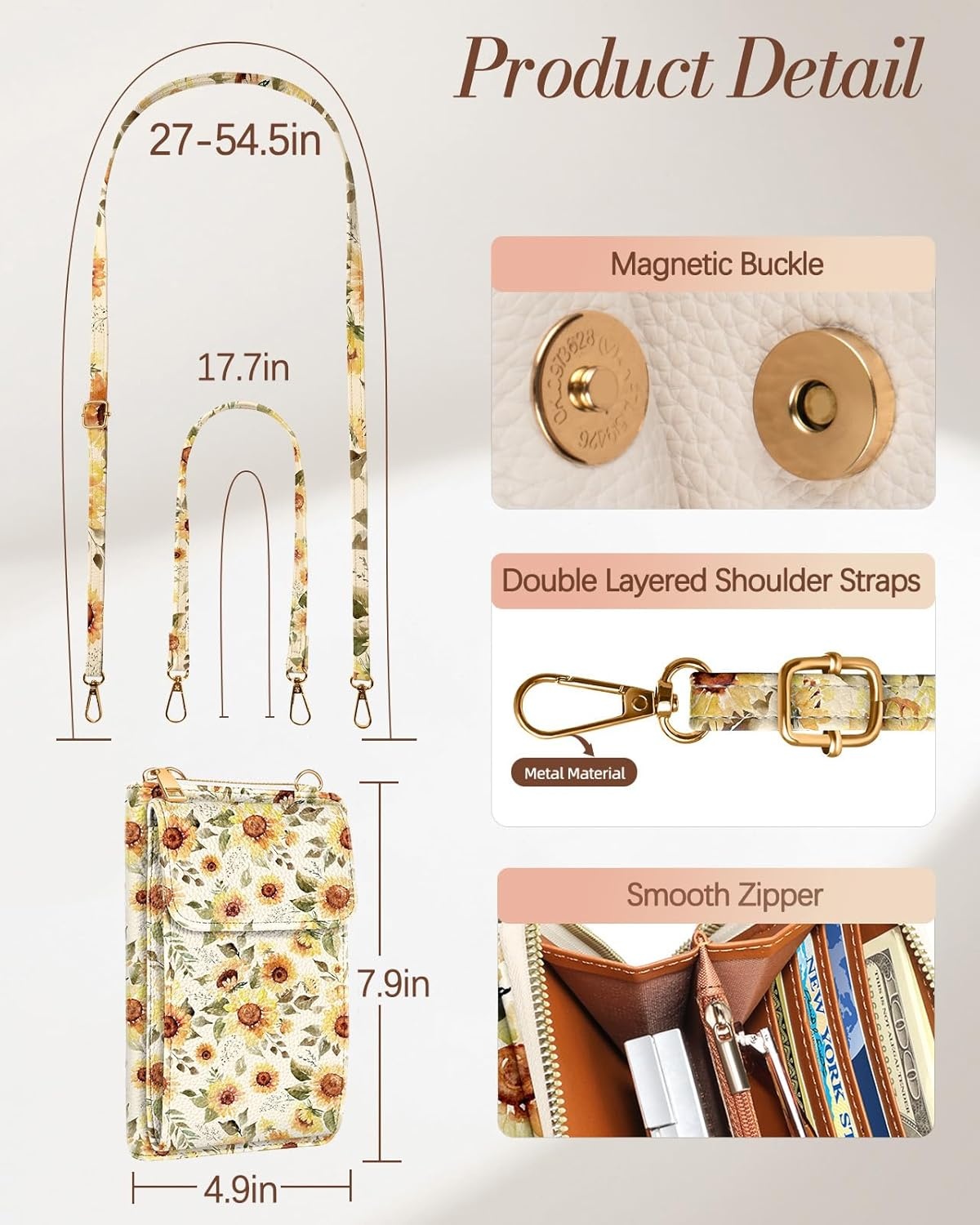 image:imageMiss Adola Cute Small Crossbody Purse Cell Phone Bags for Women Leather Cellphone Wallet Purse with Shoulder StrapSunflower