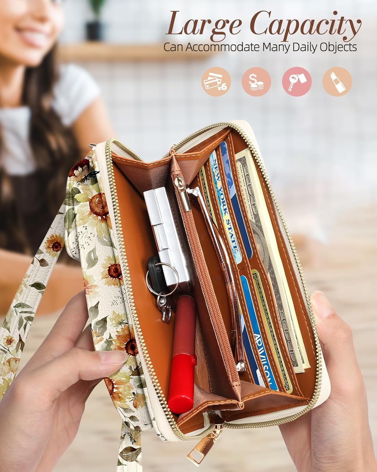 image:imageMiss Adola Cute Small Crossbody Purse Cell Phone Bags for Women Leather Cellphone Wallet Purse with Shoulder StrapSunflower