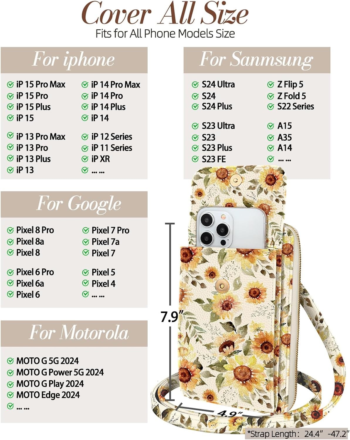 image:imageMiss Adola Cute Small Crossbody Purse Cell Phone Bags for Women Leather Cellphone Wallet Purse with Shoulder StrapSunflower