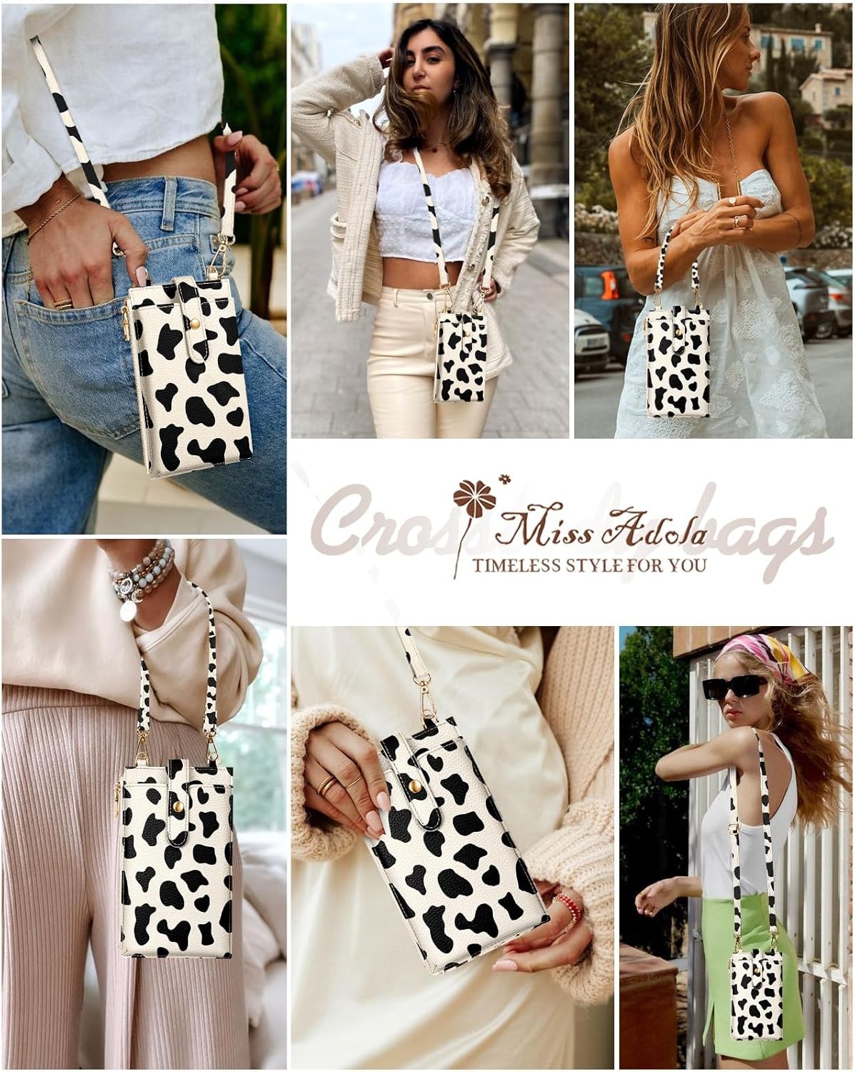 image:imageMiss Adola Phone Purse Crossbody Bags for Women Leather Small Cell Phone Wallet RFID Blocking with Card Slots amp Adjustable Strap Cute Designer Aesthetic Cross Body Bags Blue Line FlowerCow Pattern