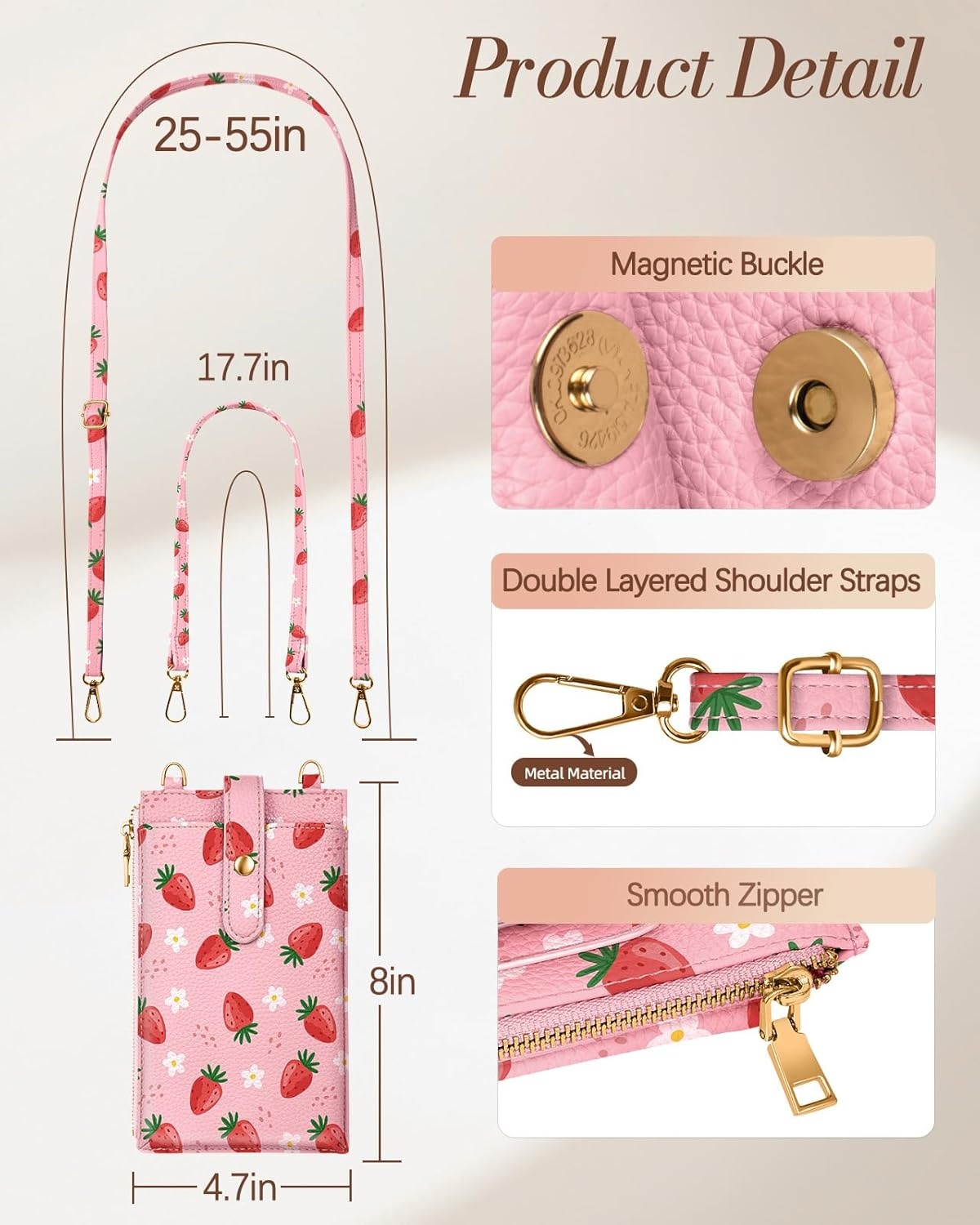 image:imageMiss Adola Phone Purse Crossbody Bags for Women Leather Small Cell Phone Wallet RFID Blocking with Card Slots amp Adjustable Strap Cute Designer Aesthetic Cross Body Bags Blue Line FlowerFlower Strawberry