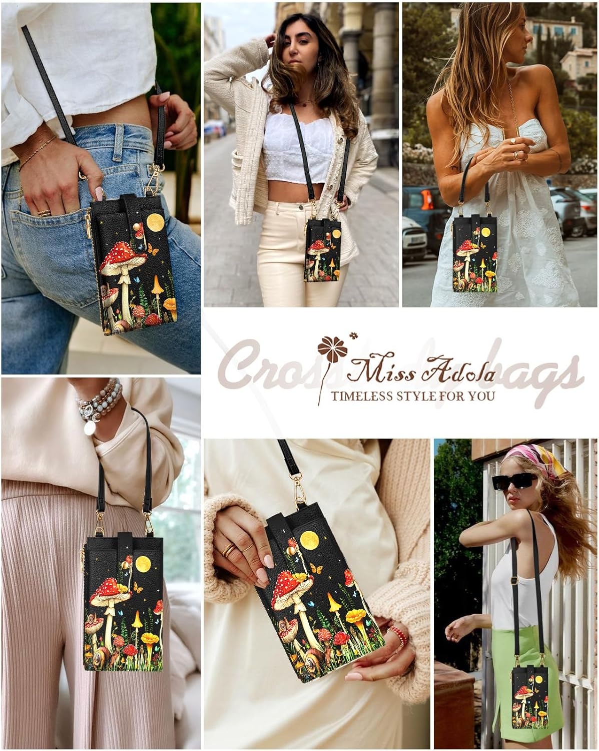image:imageMiss Adola Phone Purse Crossbody Bags for Women Leather Small Cell Phone Wallet RFID Blocking with Card Slots amp Adjustable Strap Cute Designer Aesthetic Cross Body Bags Blue Line FlowerMoon Mushroom