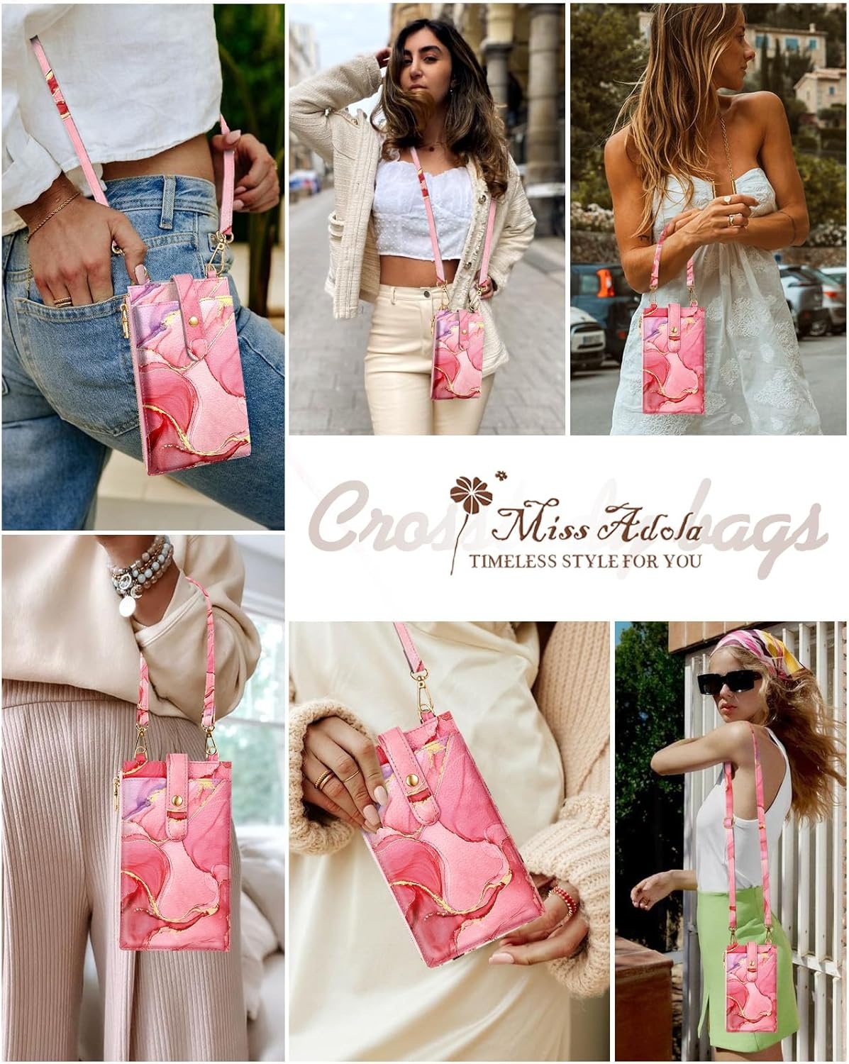 image:imageMiss Adola Phone Purse Crossbody Bags for Women Leather Small Cell Phone Wallet RFID Blocking with Card Slots amp Adjustable Strap Cute Designer Aesthetic Cross Body Bags Blue Line FlowerPK Watercolor