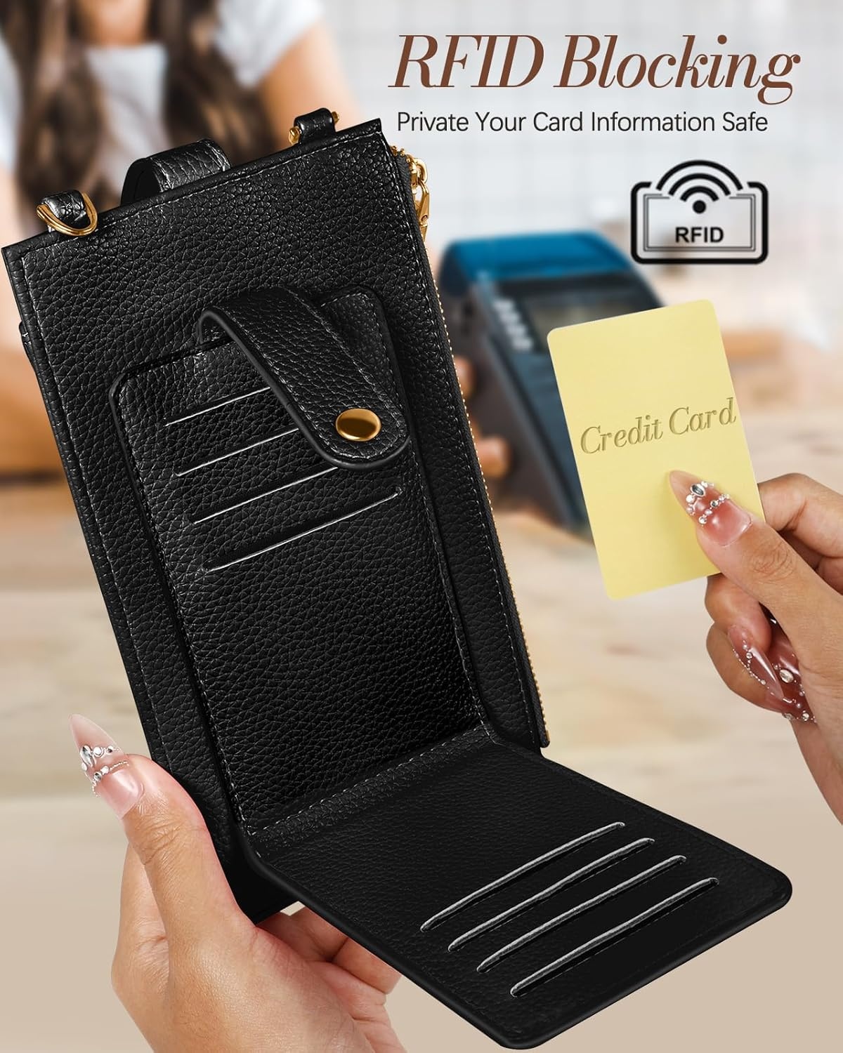 image:imageMiss Adola Phone Purse Crossbody Bags for Women Leather Small Cell Phone Wallet RFID Blocking with Card Slots amp Adjustable Strap Cute Designer Aesthetic Cross Body Bags Blue Line FlowerMoon Mushroom