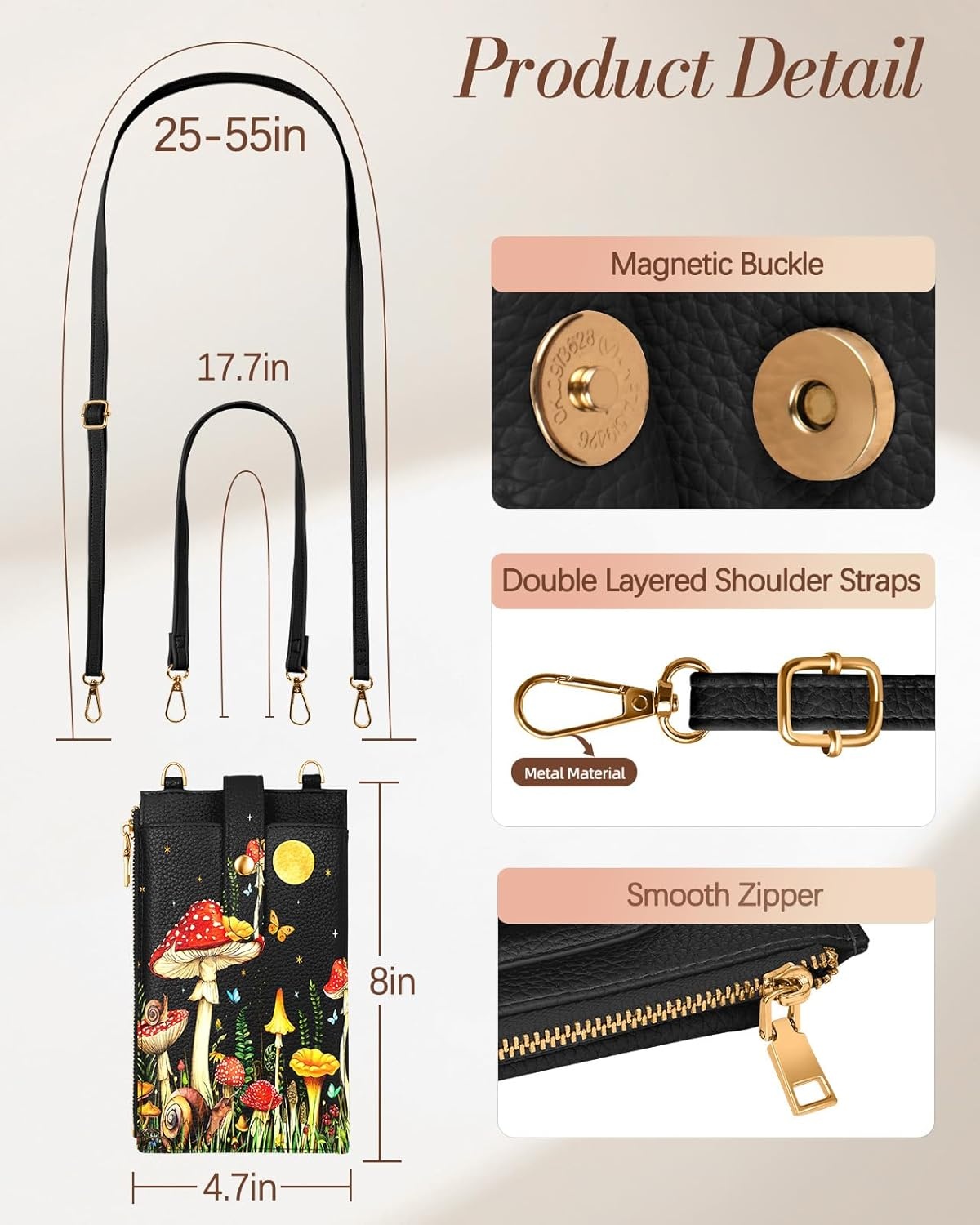 image:imageMiss Adola Phone Purse Crossbody Bags for Women Leather Small Cell Phone Wallet RFID Blocking with Card Slots amp Adjustable Strap Cute Designer Aesthetic Cross Body Bags Blue Line FlowerMoon Mushroom