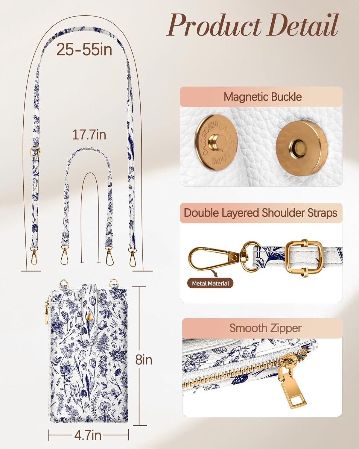 image:imageMiss Adola Phone Purse Crossbody Bags for Women Leather Small Cell Phone Wallet RFID Blocking with Card Slots amp Adjustable Strap Cute Designer Aesthetic Cross Body Bags Blue Line FlowerBU Line Flower