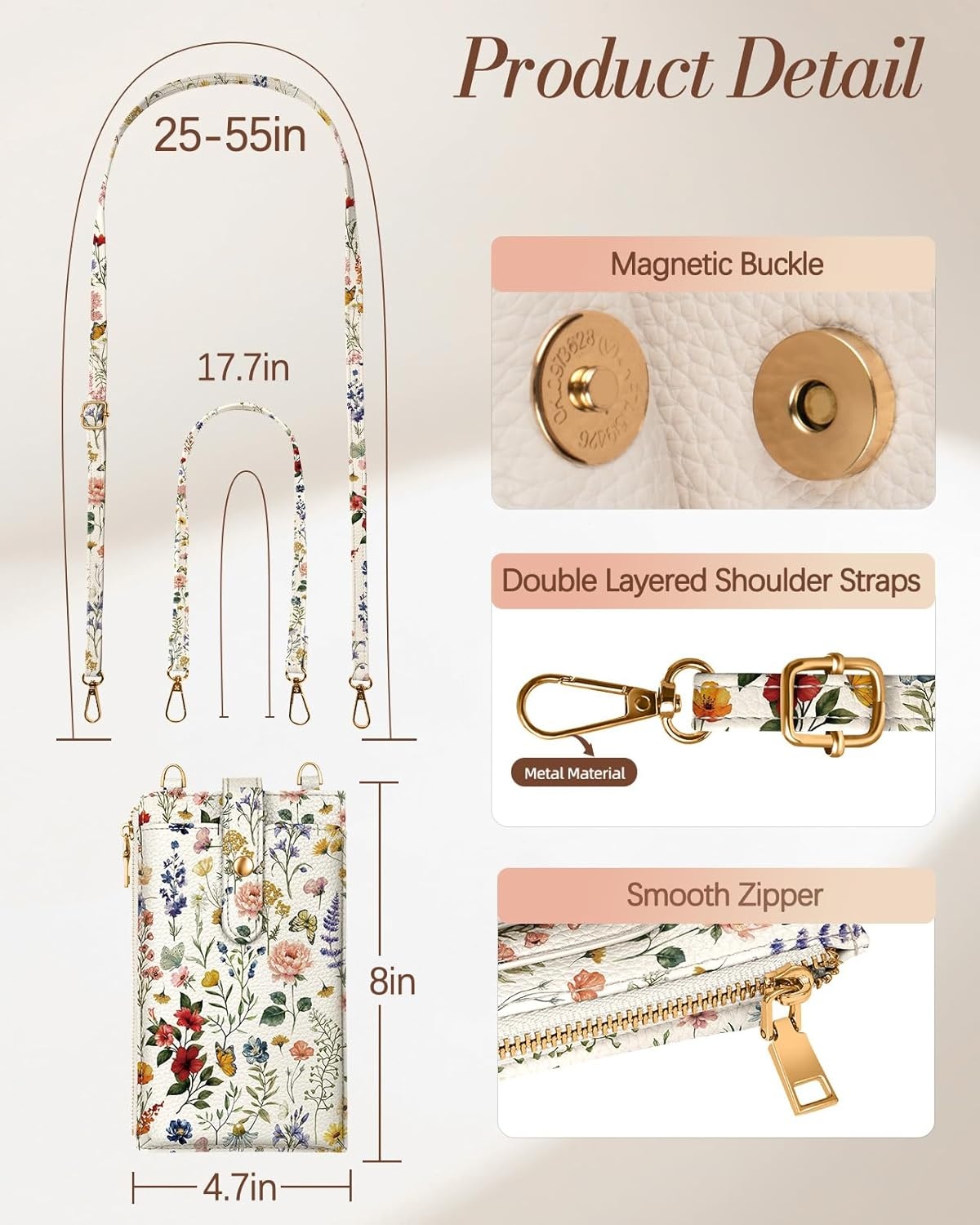 image:imageMiss Adola Phone Purse Crossbody Bags for Women Leather Small Cell Phone Wallet RFID Blocking with Card Slots amp Adjustable Strap Cute Designer Aesthetic Cross Body Bags Blue Line FlowerVintage Flower