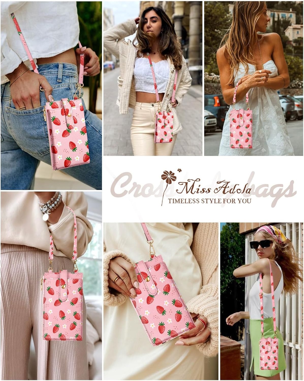 image:imageMiss Adola Phone Purse Crossbody Bags for Women Leather Small Cell Phone Wallet RFID Blocking with Card Slots amp Adjustable Strap Cute Designer Aesthetic Cross Body Bags Blue Line FlowerFlower Strawberry