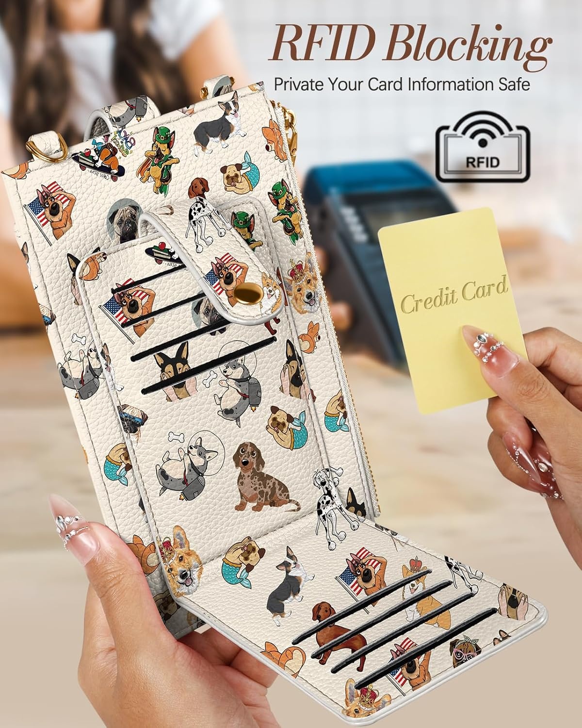 image:imageMiss Adola Phone Purse Crossbody Bags for Women Leather Small Cell Phone Wallet RFID Blocking with Card Slots amp Adjustable Strap Cute Designer Aesthetic Cross Body Bags Blue Line FlowerDog Lover Girl