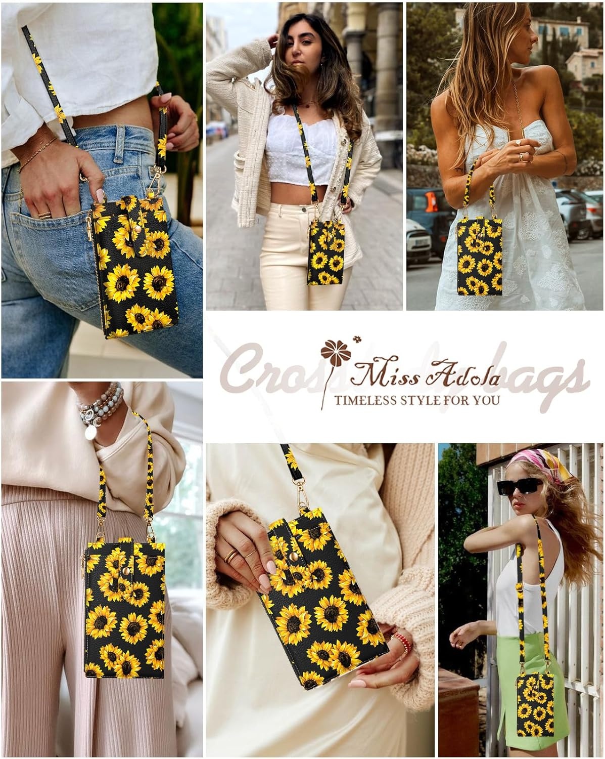 image:imageMiss Adola Phone Purse Crossbody Bags for Women Leather Small Cell Phone Wallet RFID Blocking with Card Slots amp Adjustable Strap Cute Designer Aesthetic Cross Body Bags Blue Line FlowerBlack Sunflower