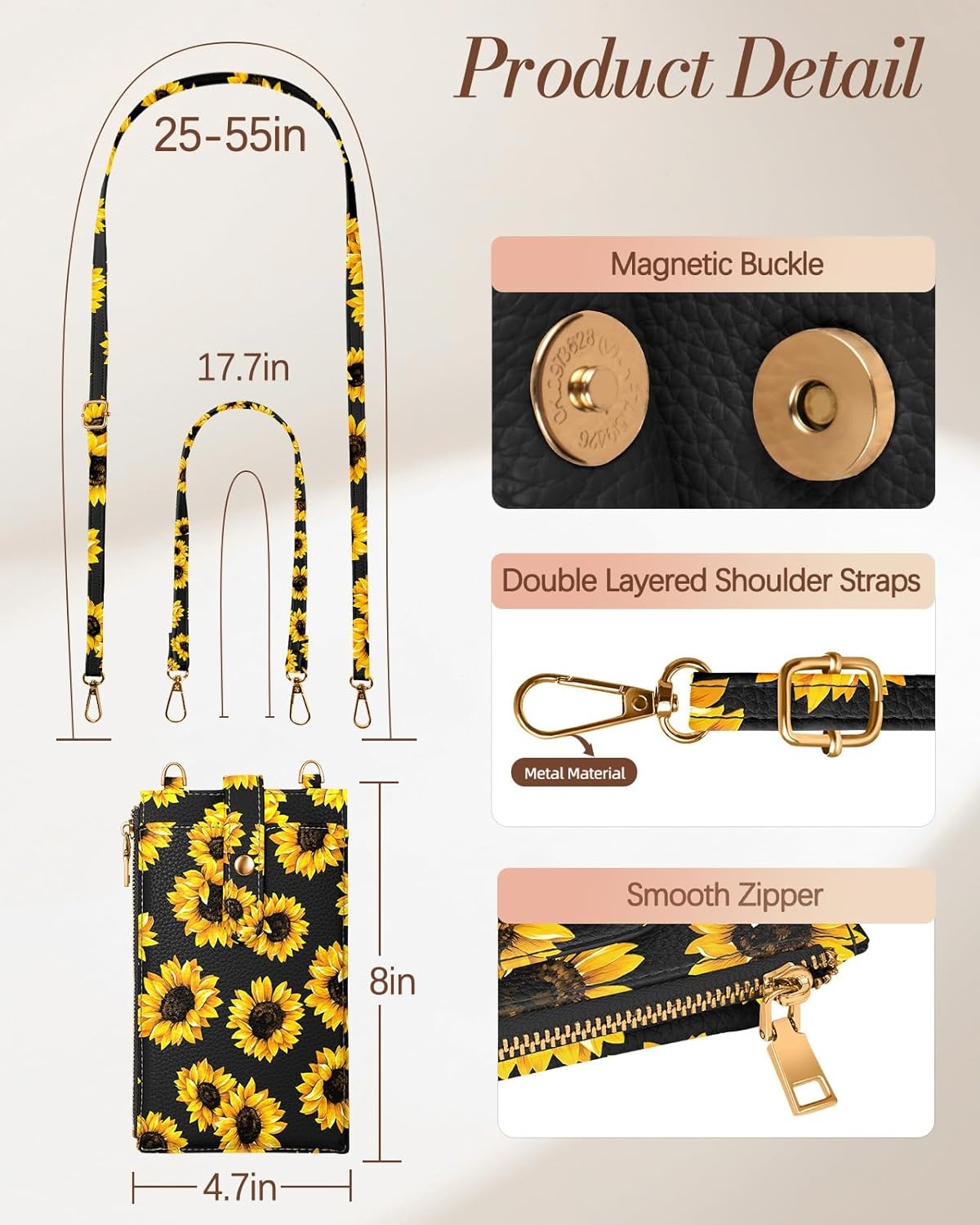 image:imageMiss Adola Phone Purse Crossbody Bags for Women Leather Small Cell Phone Wallet RFID Blocking with Card Slots amp Adjustable Strap Cute Designer Aesthetic Cross Body Bags Blue Line FlowerBlack Sunflower