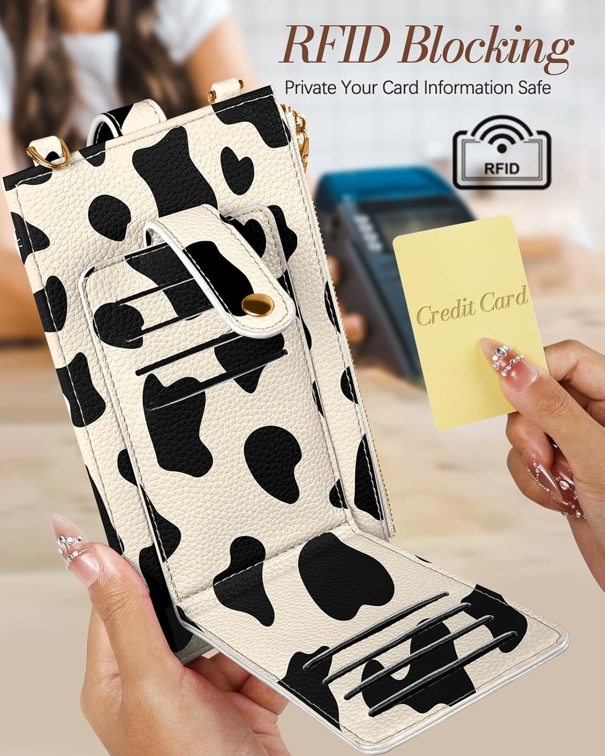 image:imageMiss Adola Phone Purse Crossbody Bags for Women Leather Small Cell Phone Wallet RFID Blocking with Card Slots amp Adjustable Strap Cute Designer Aesthetic Cross Body Bags Blue Line FlowerCow Pattern