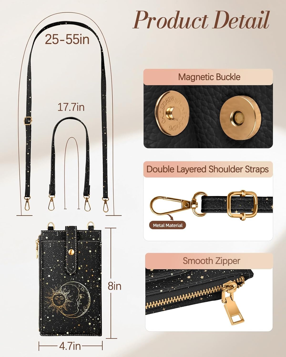 image:imageMiss Adola Phone Purse Crossbody Bags for Women Leather Small Cell Phone Wallet RFID Blocking with Card Slots amp Adjustable Strap Cute Designer Aesthetic Cross Body Bags Blue Line FlowerBlack Sun Moon