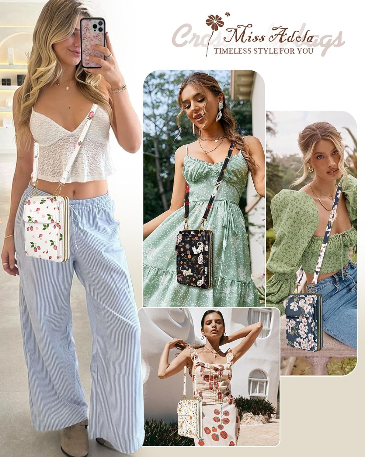 image:imageMiss Adola Phone Purse for Women Cute Small Crossbody Bags Cellphone Wallet with Adjustable Strap Zipper and Card SlotsCherry Blossom