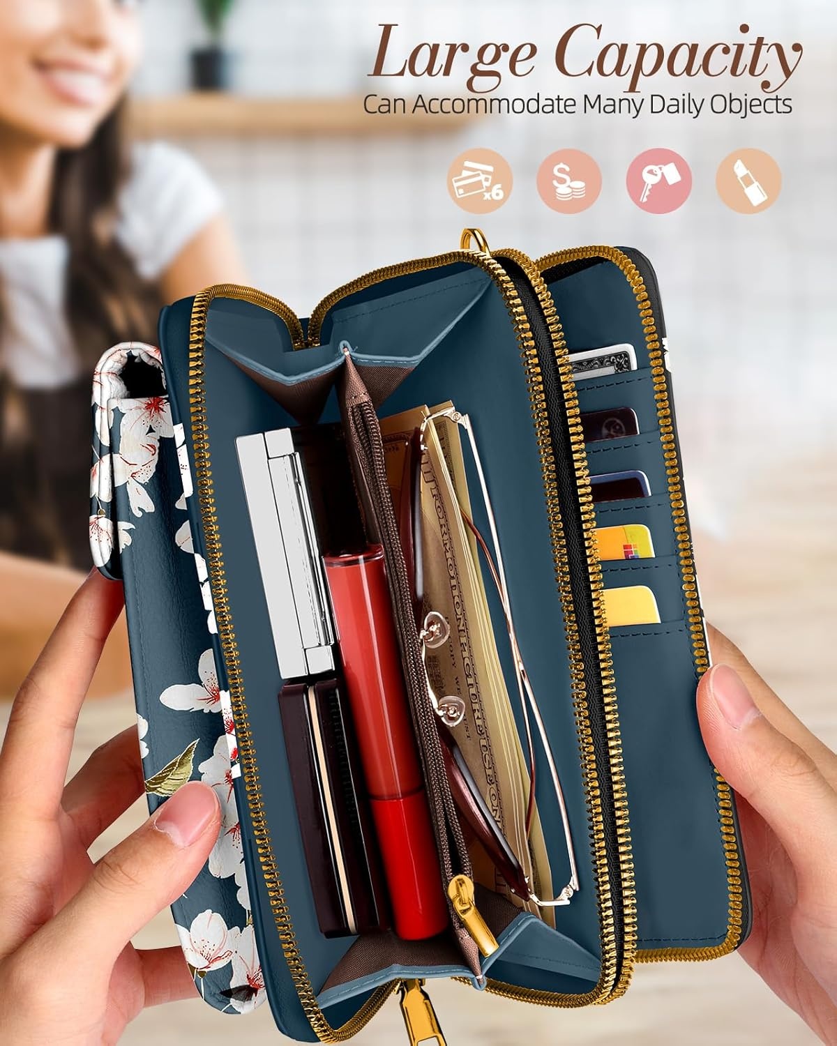 image:imageMiss Adola Phone Purse for Women Cute Small Crossbody Bags Cellphone Wallet with Adjustable Strap Zipper and Card SlotsCherry Blossom