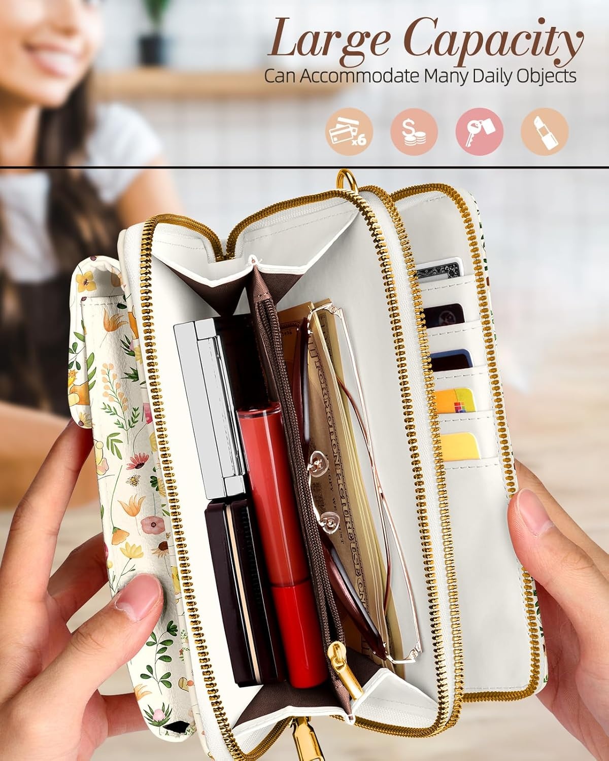 image:imageMiss Adola Phone Purse for Women Cute Small Crossbody Bags Cellphone Wallet with Adjustable Strap Zipper and Card SlotsFlower Bear