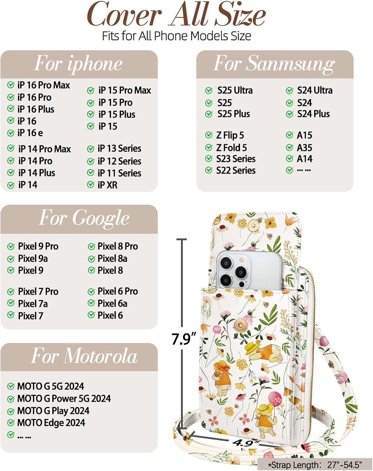 image:imageMiss Adola Phone Purse for Women Cute Small Crossbody Bags Cellphone Wallet with Adjustable Strap Zipper and Card SlotsFlower Bear