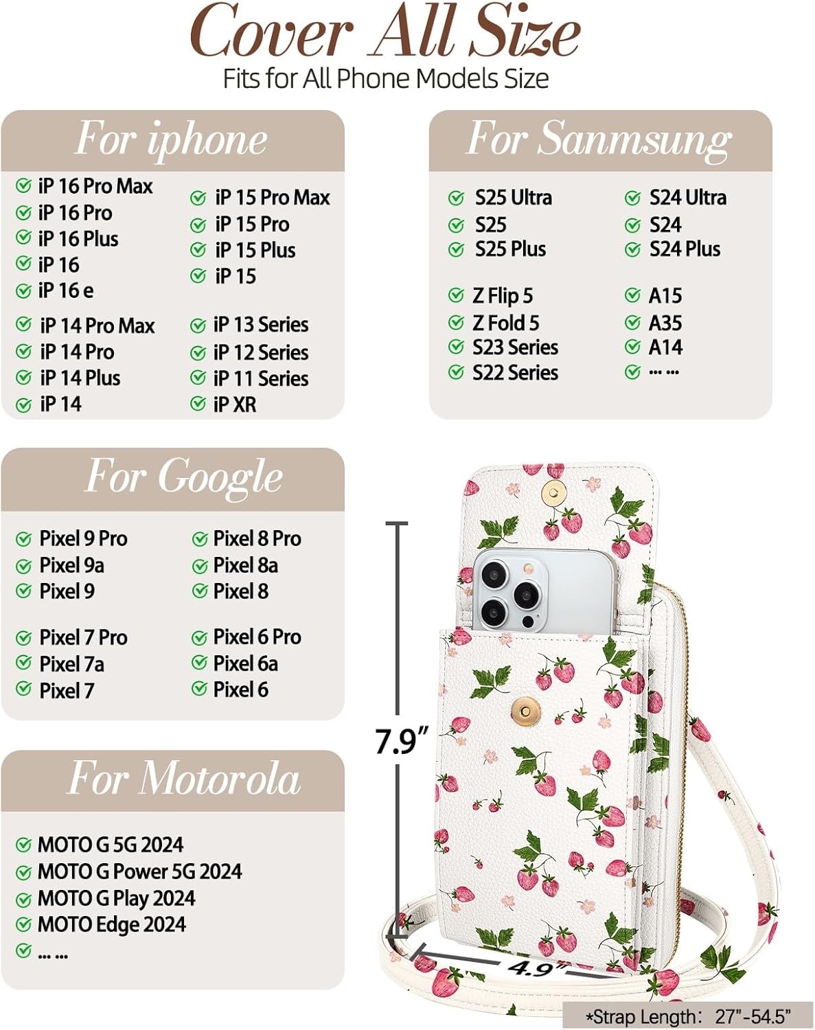image:imageMiss Adola Phone Purse for Women Cute Small Crossbody Bags Cellphone Wallet with Adjustable Strap Zipper and Card SlotsStrawberry